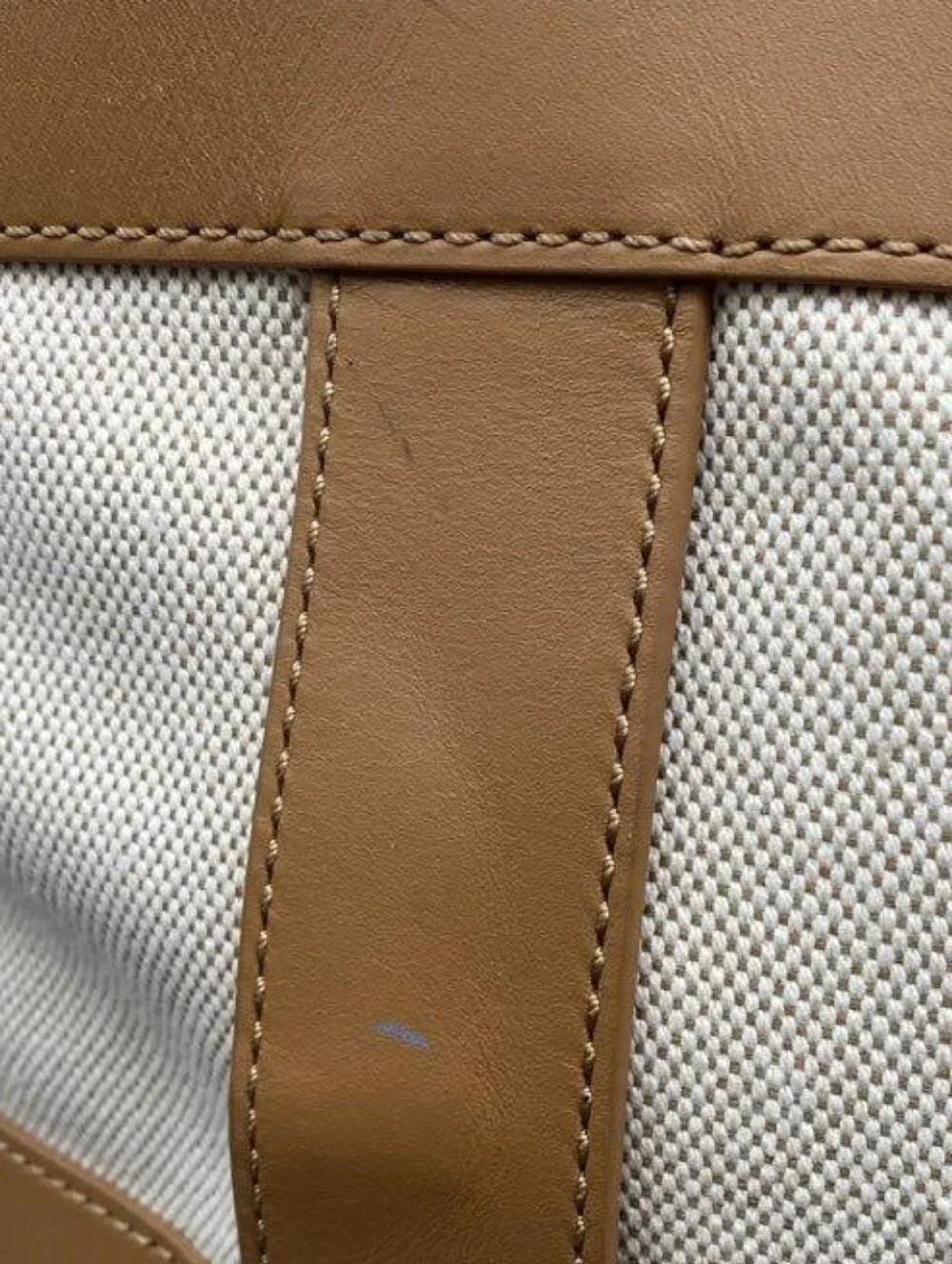 Cream Canvas Duffel with Tan Trim and Adjustable Strap